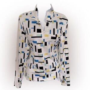 Jack Smith Quarter Zip Top - S white / multi colored print , polyester spandex